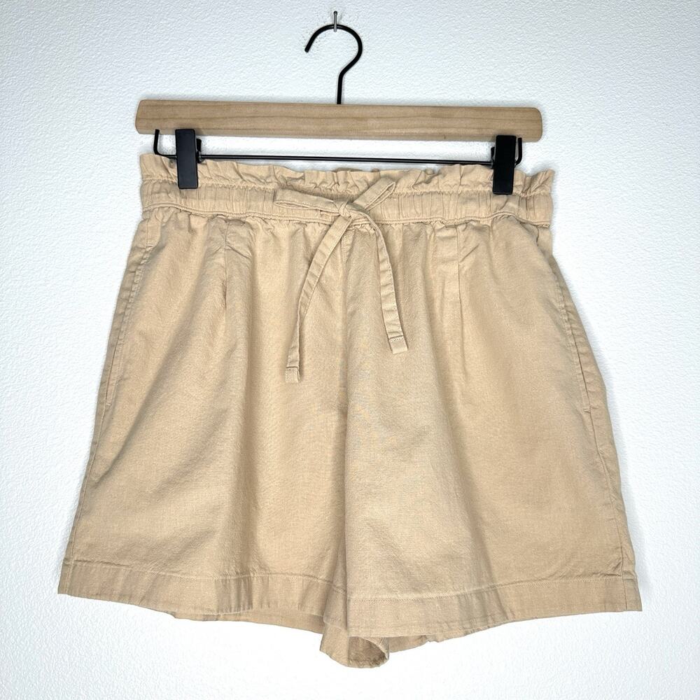 Uniqlo 100% Cotton Linen Blend Drawstring Shorts Tan S 27" Coastal Preppy Beachy